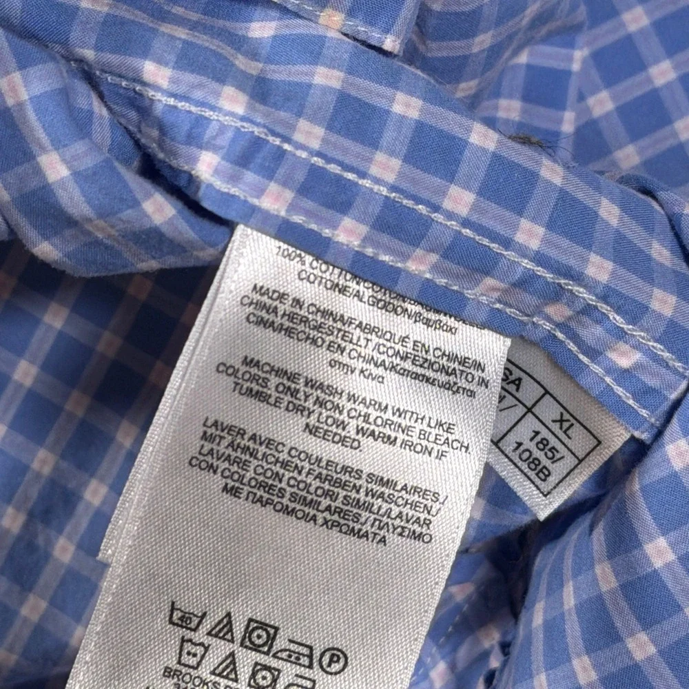 Brooks Brothers Red Fleece Button Down Shirt Mens XL Blue Gingham Check Cotton